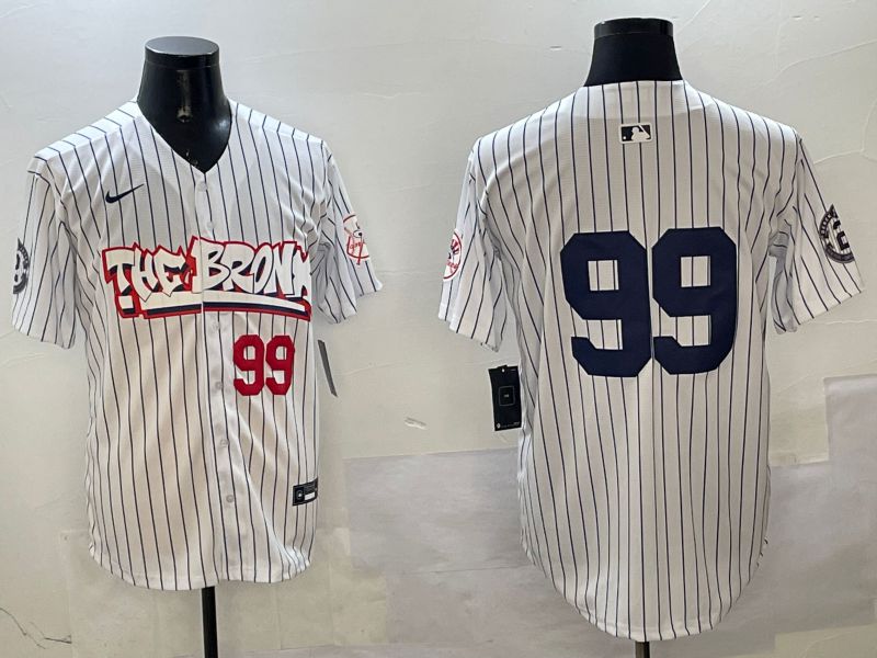 Men New York Yankees #99 Judge White Stripe four generations Joint Name 2025 Nike MLB Jersey style 3